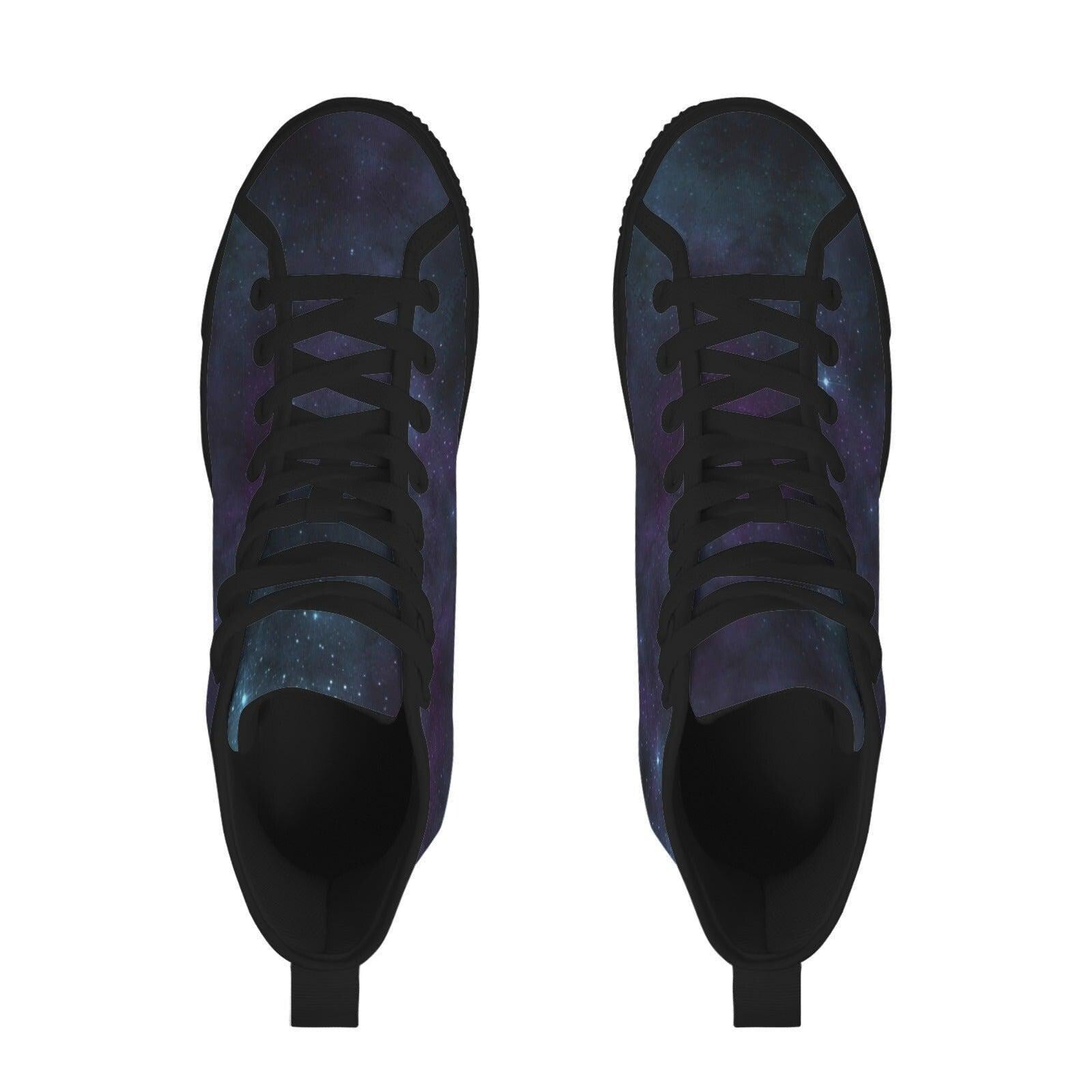 Galaxy High Top Sneakers, Blue Purple Nebula Canvas Shoes, Astronomy Lover Kicks