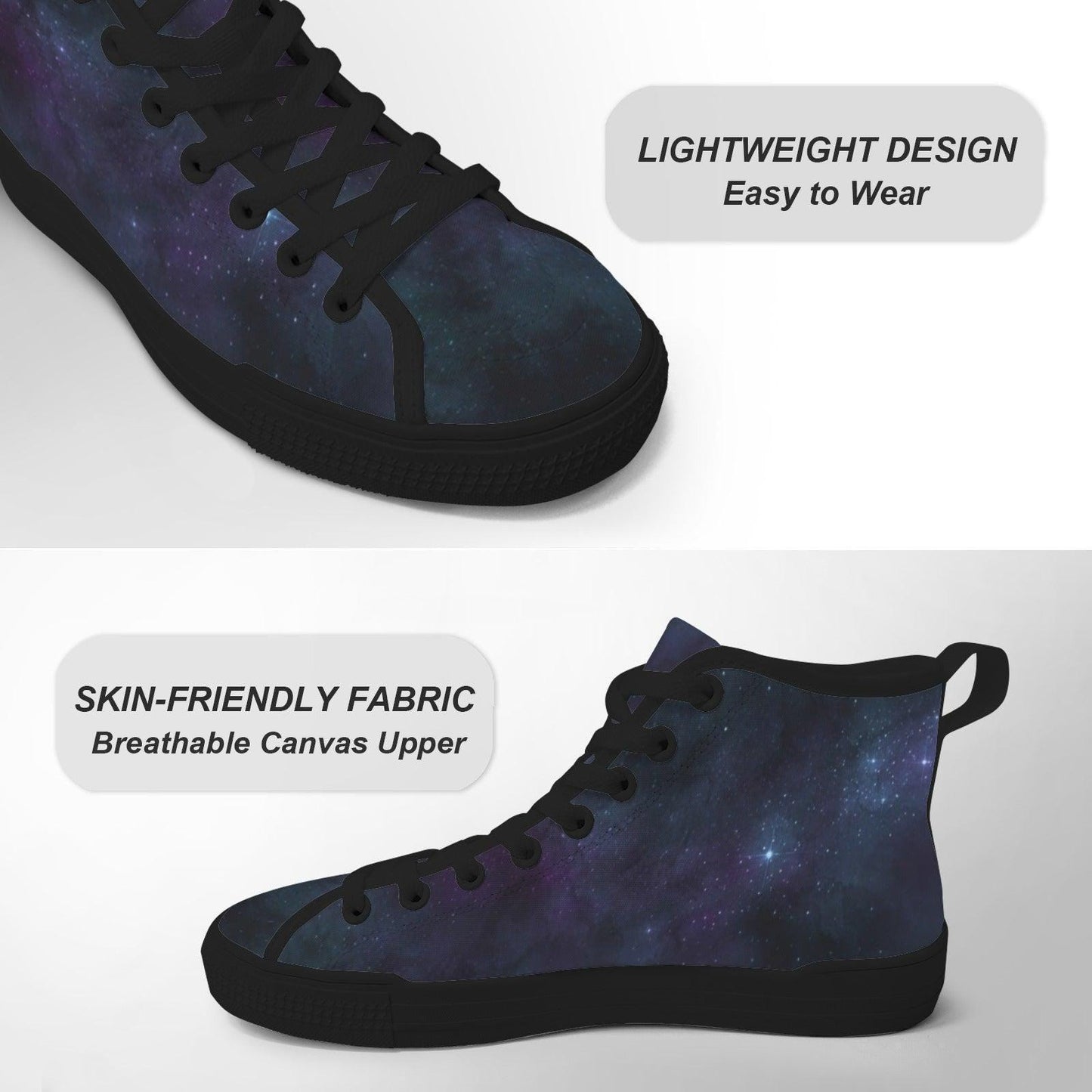 Galaxy High Top Sneakers, Blue Purple Nebula Canvas Shoes, Astronomy Lover Kicks