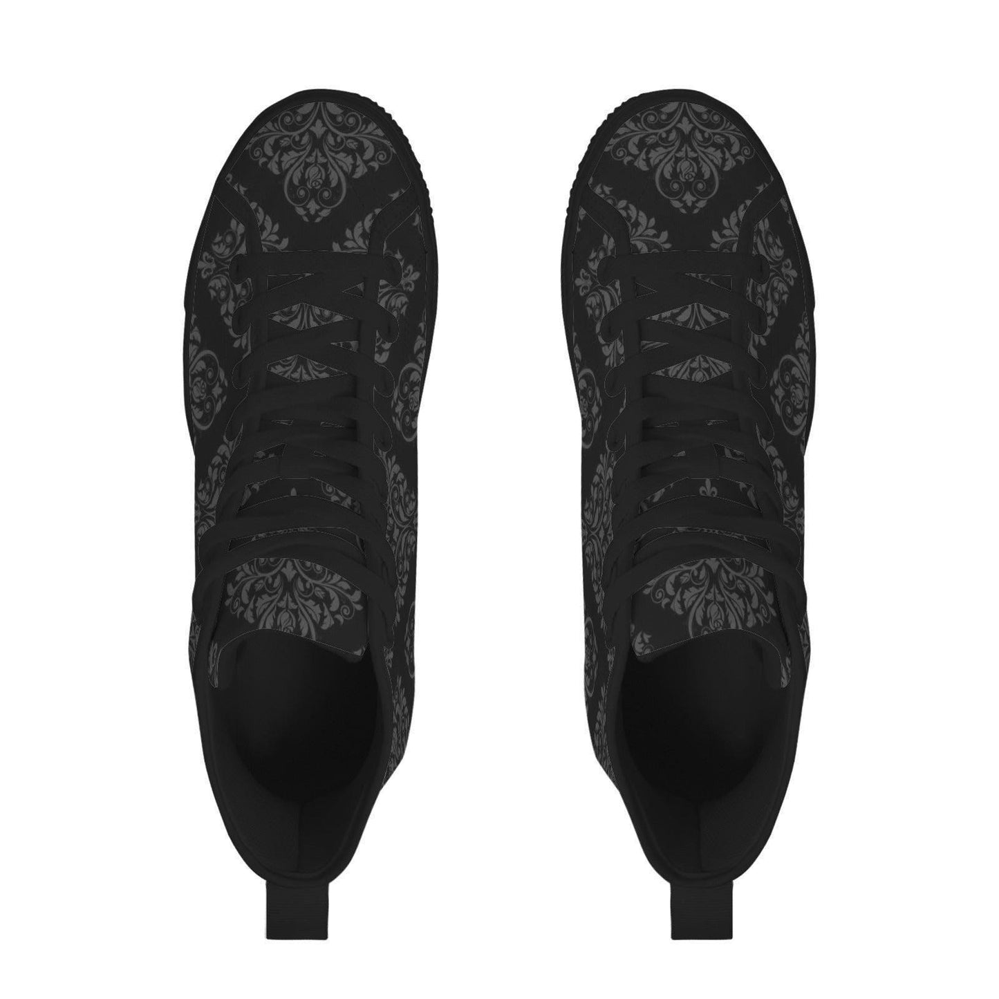Black Damask High Top Sneakers, Gothic Baroque Canvas Shoes, Dark Academia Lace Up Everyday