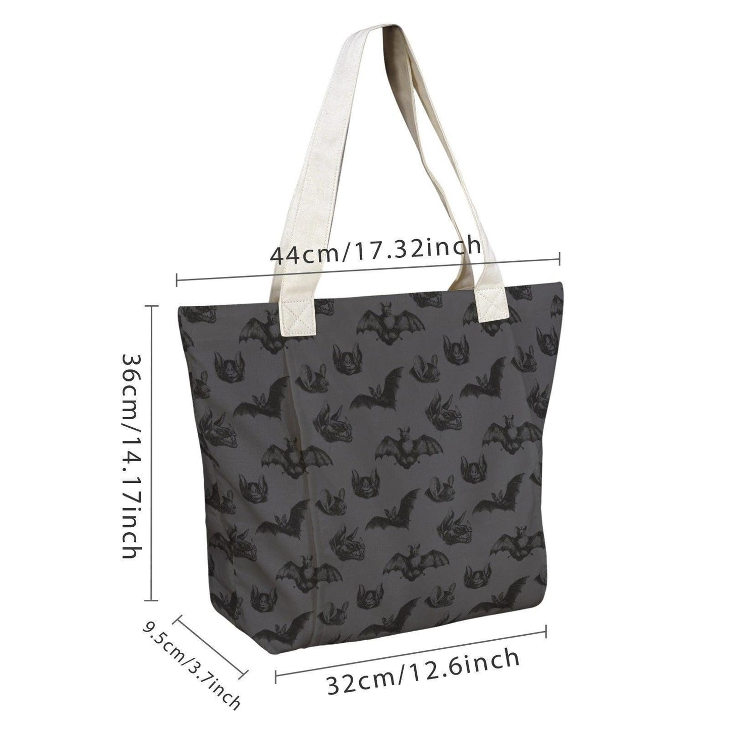 Charcoal Gray Bat Print Yoga Mat Tote Bag, Goth Gym Bag with Straps