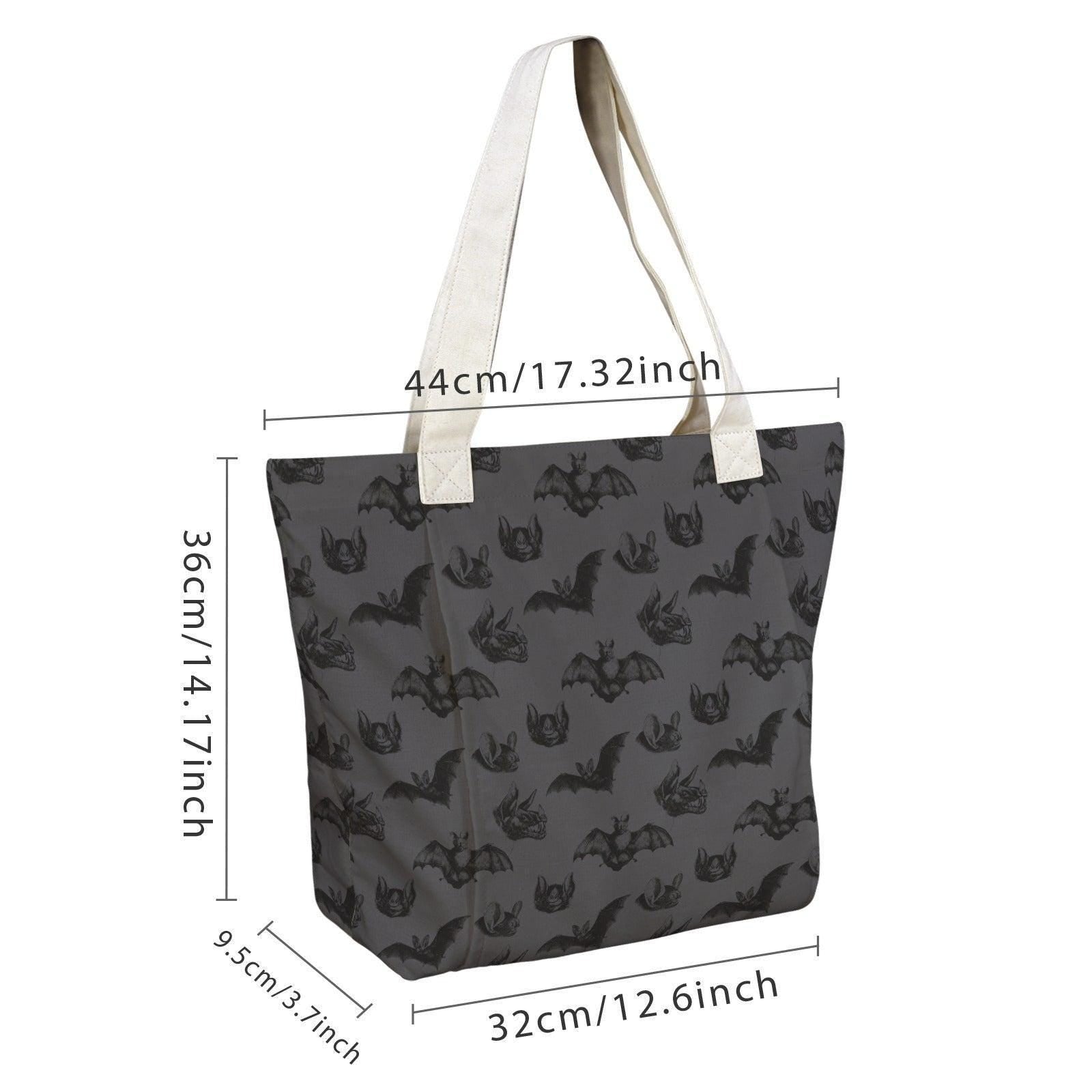 Charcoal Gray Bat Print Yoga Mat Tote Bag, Goth Gym Bag with Straps