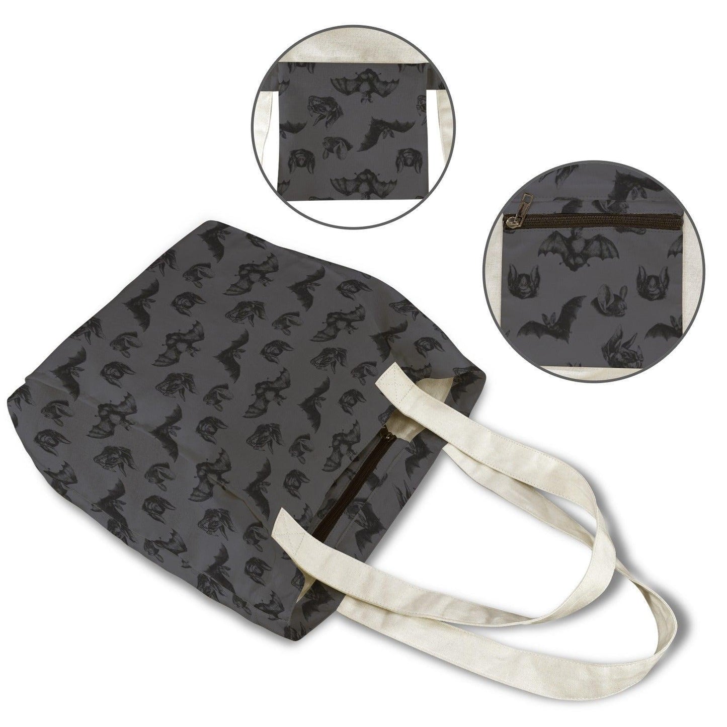 Charcoal Gray Bat Print Yoga Mat Tote Bag, Goth Gym Bag with Straps