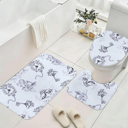 Alice in Wonderland Bathroom Rug Set, Clock and Key Storybook Bath Mats