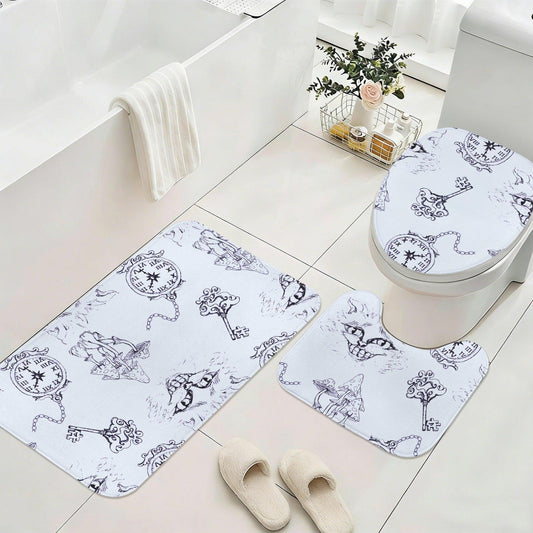 Alice in Wonderland Bathroom Rug Set, Clock and Key Storybook Bath Mats
