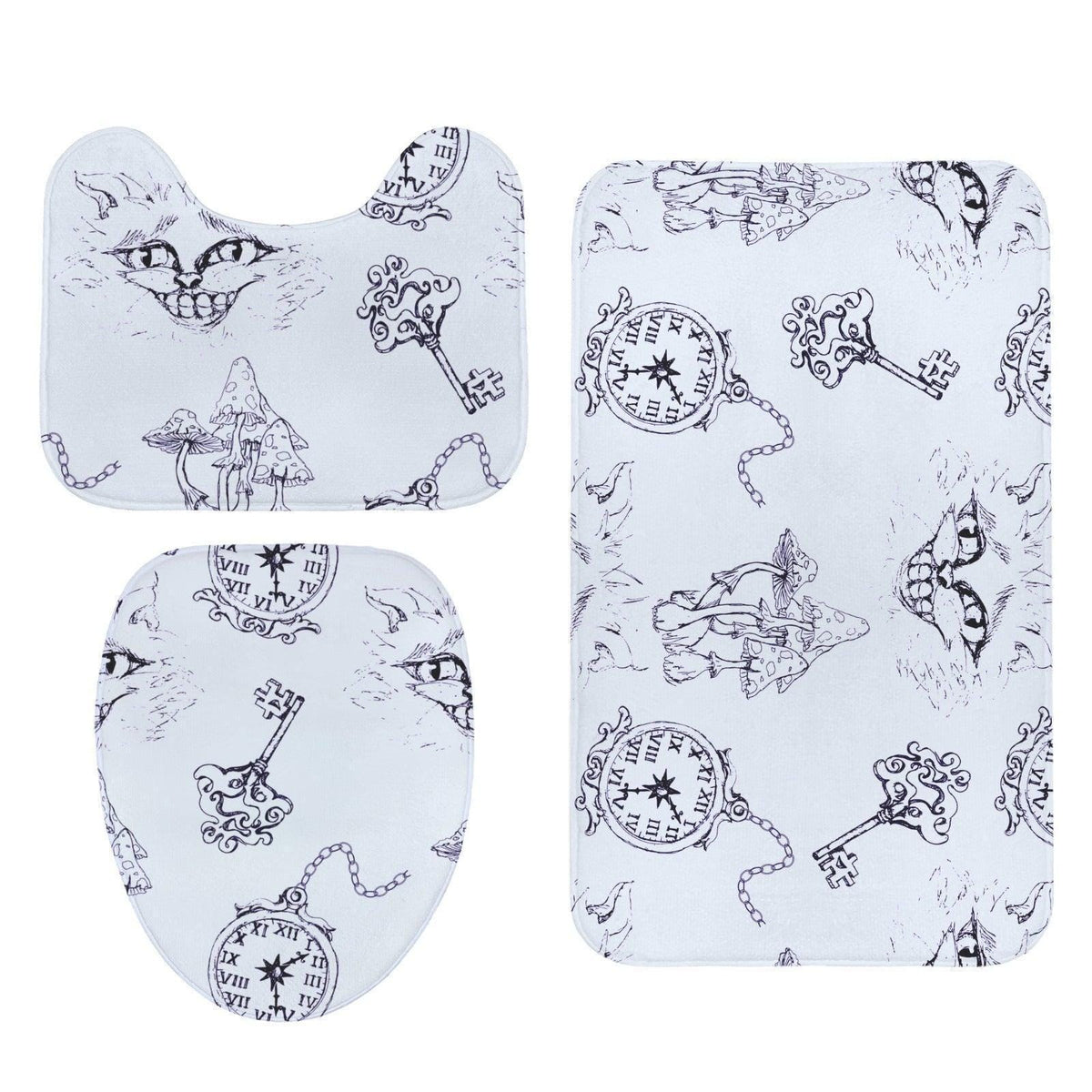 Alice in Wonderland Bathroom Rug Set, Clock and Key Storybook Bath Mats