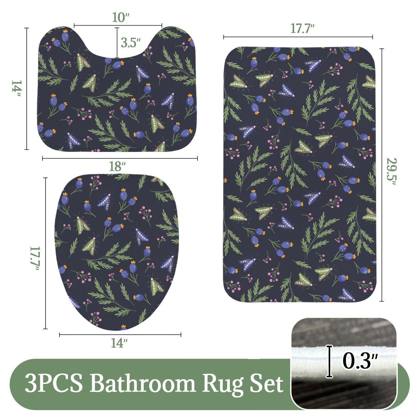 Woodland Moth 3-Piece Bathroom Rug Set