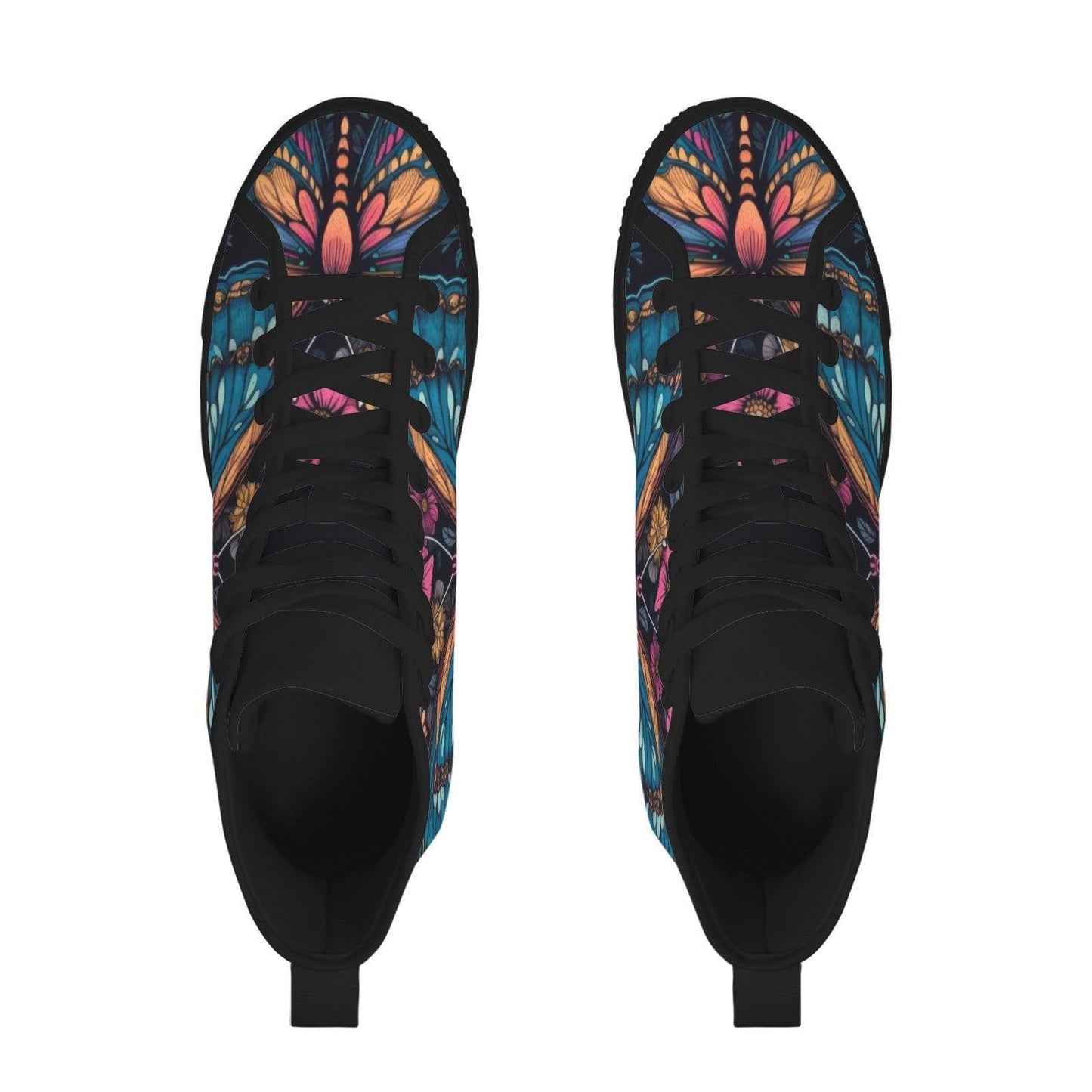 Butterfly High Top Sneakers, Stained Glass Floral Canvas Shoes, Boho Wildflower Festival Season