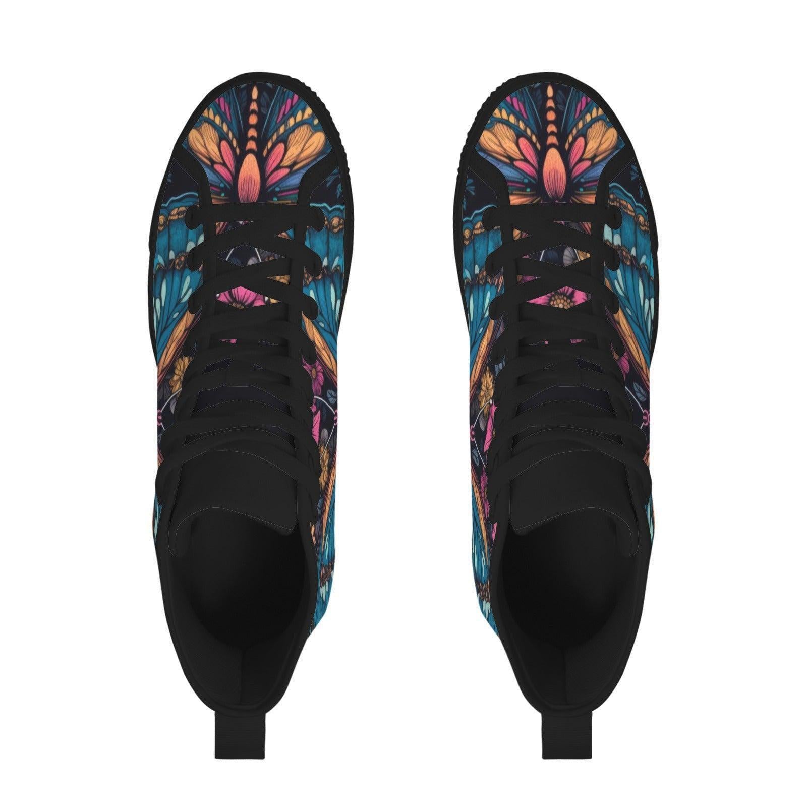 Butterfly High Top Sneakers, Stained Glass Floral Canvas Shoes, Boho Wildflower Festival Season