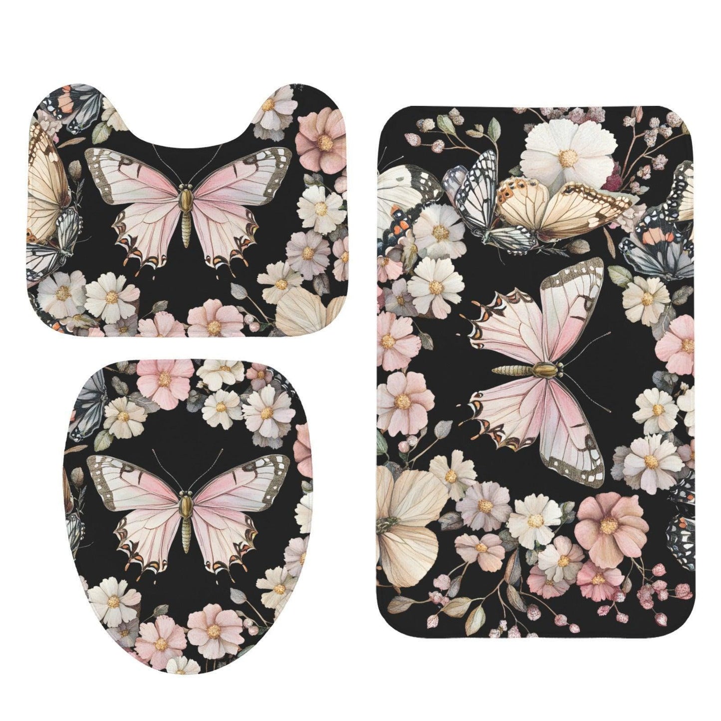 Pink Butterfly 3-Piece Bathroom Rug Set