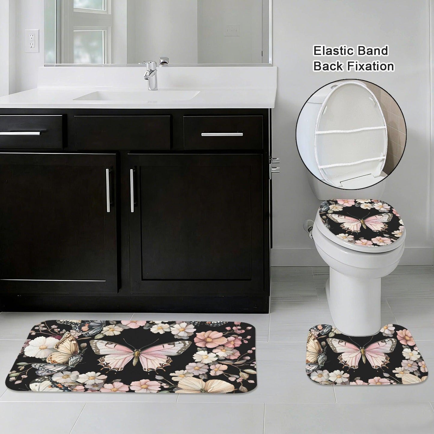 Pink Butterfly 3-Piece Bathroom Rug Set