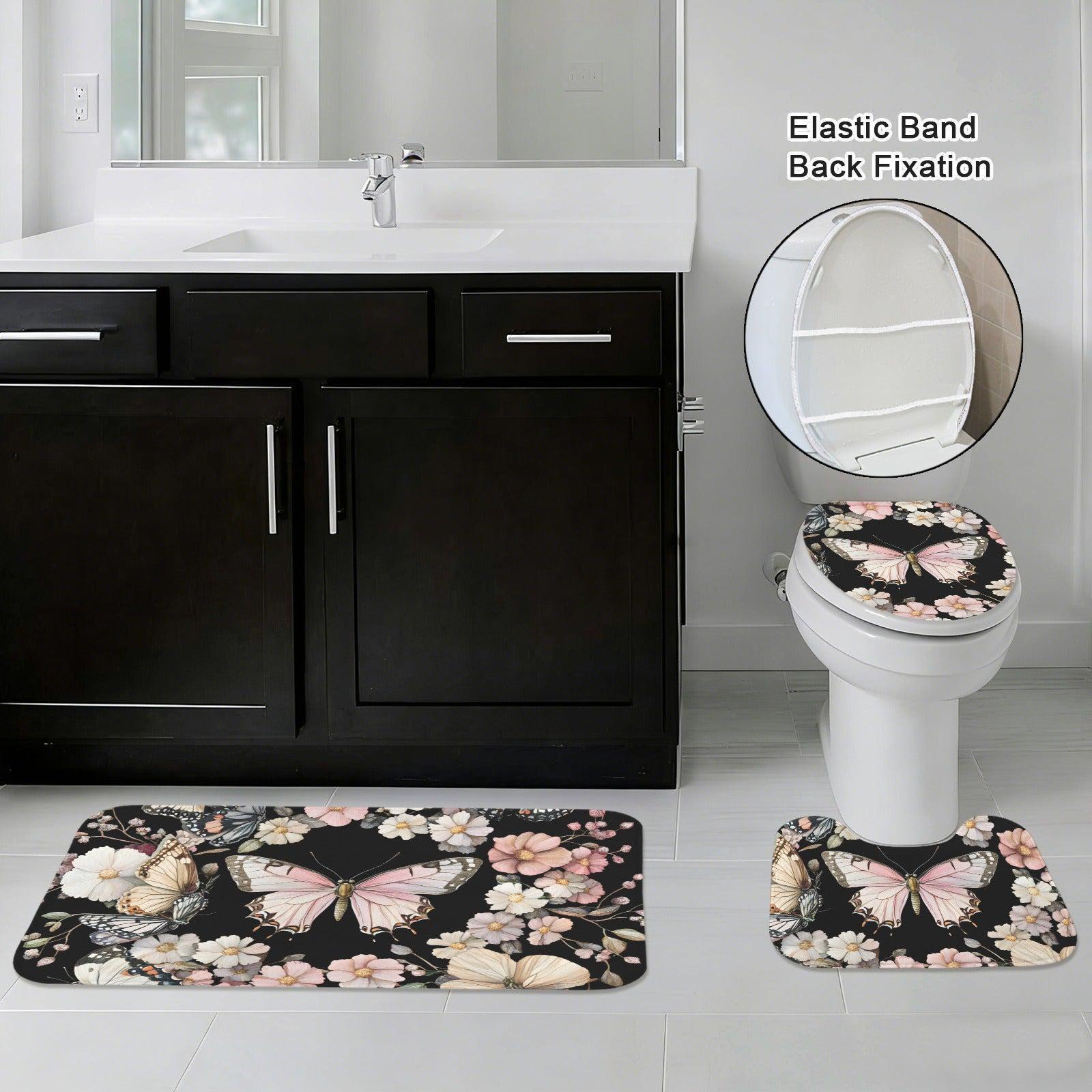 Pink Butterfly 3-Piece Bathroom Rug Set
