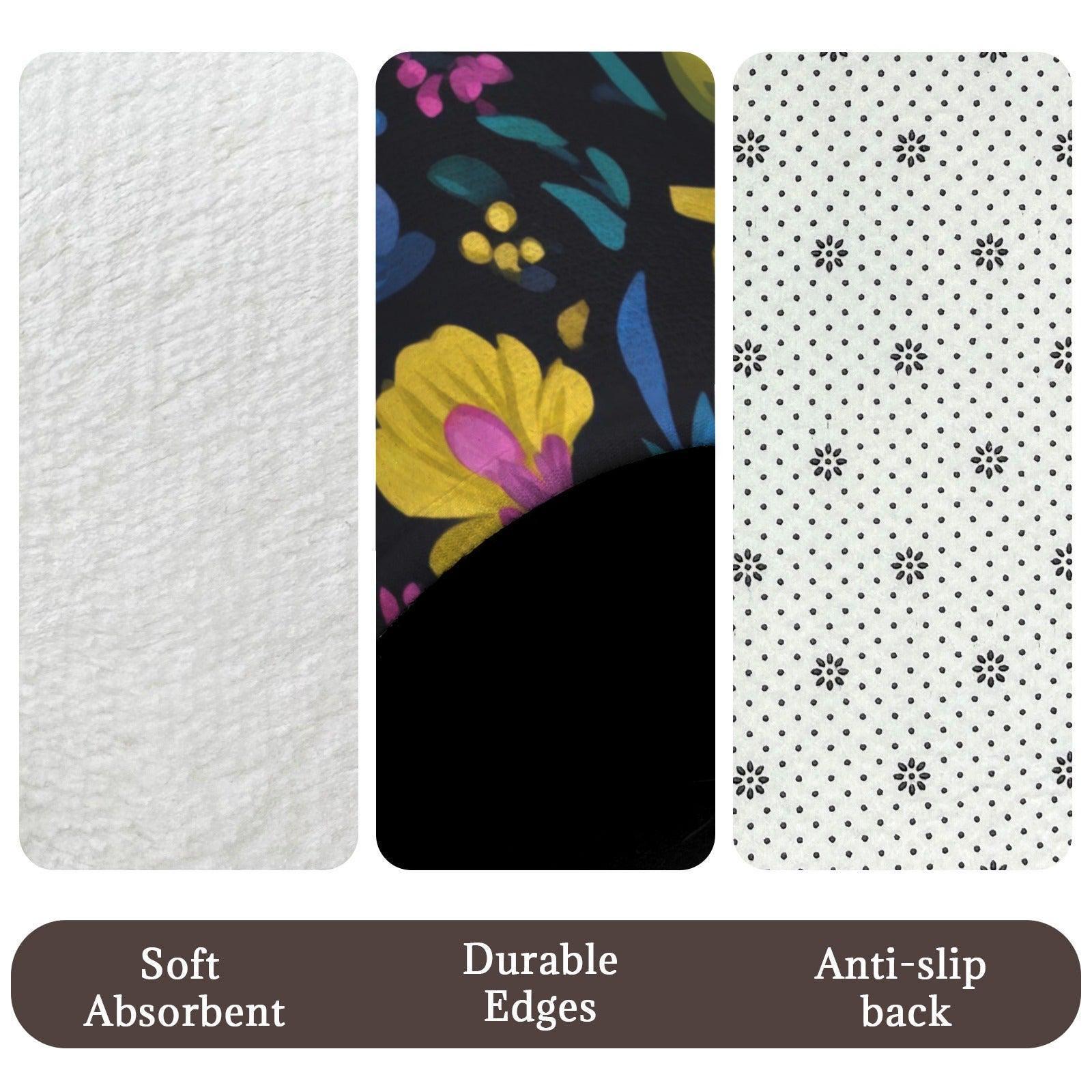 Black Folk Floral 3-Piece Bathroom Rug Set
