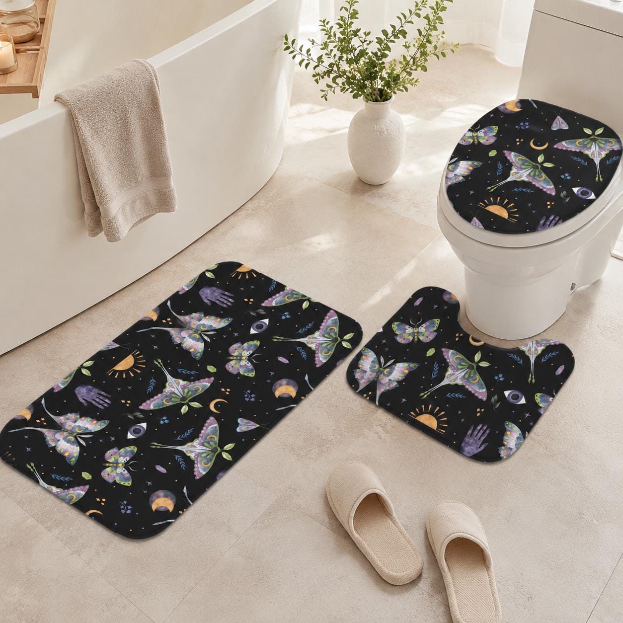 Whimsigoth Moth 3-Piece Bathroom Rug Set
