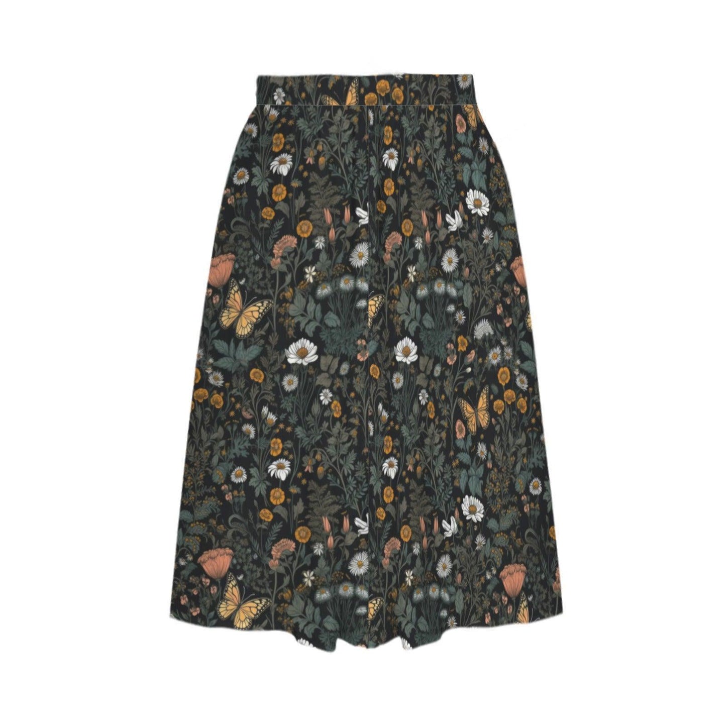Dark Botanical Butterfly Midi Skirt, Moody Floral Garden A Line, Cottagecore Summer Style