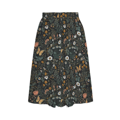 Dark Botanical Butterfly Midi Skirt, Moody Floral Garden A Line, Cottagecore Summer Style