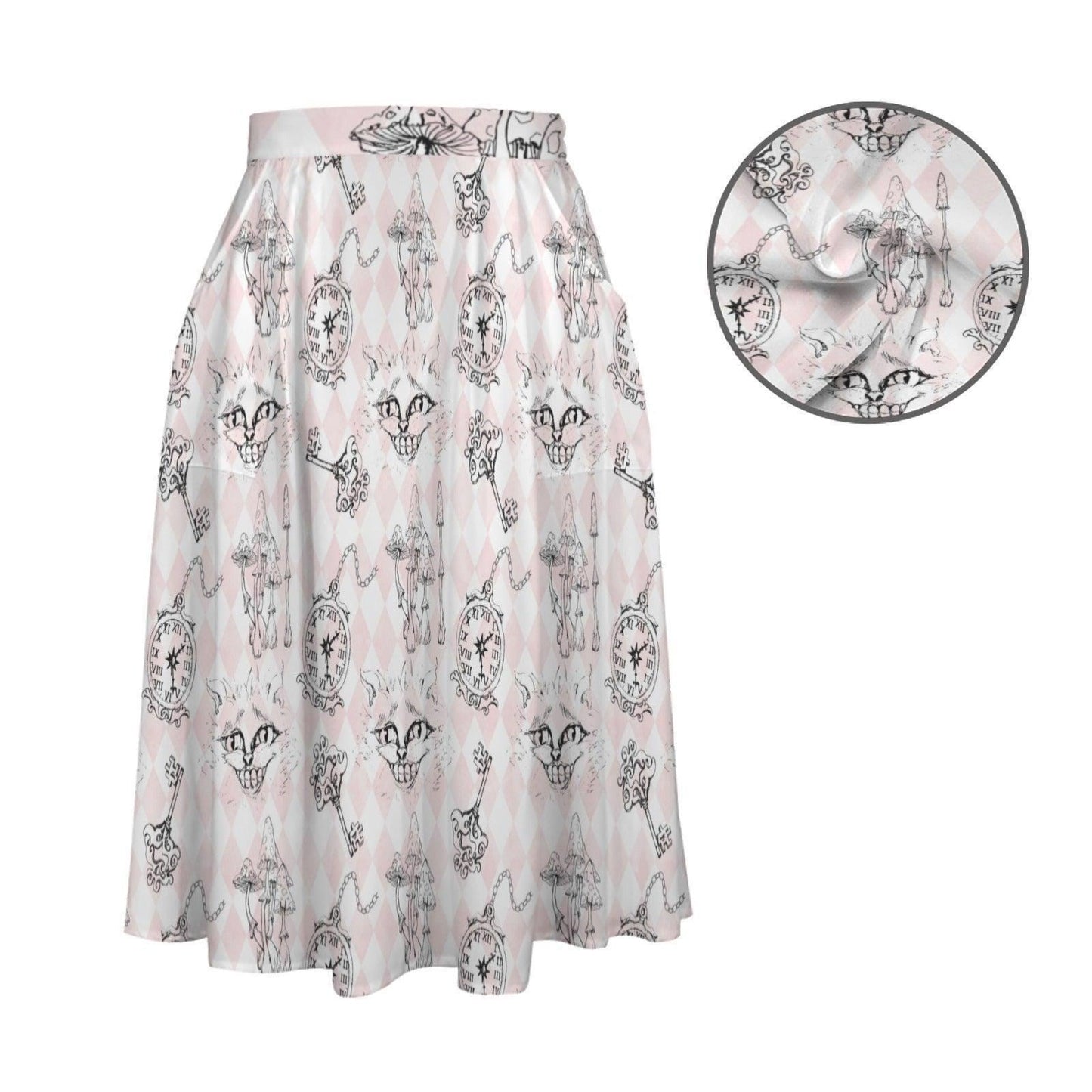 Blush Butterfly Midi Skirt, Vintage Letter Floral Print, Romantic High Waist Style