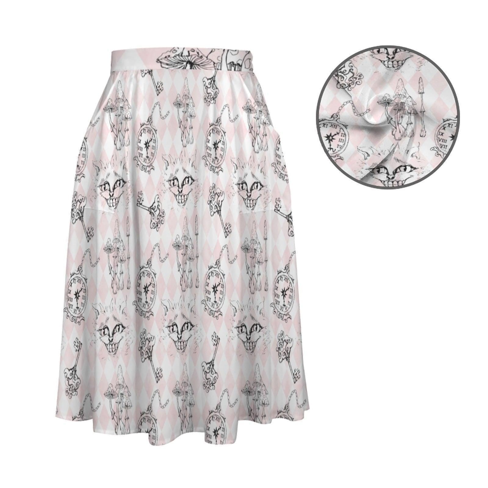 Blush Butterfly Midi Skirt, Vintage Letter Floral Print, Romantic High Waist Style