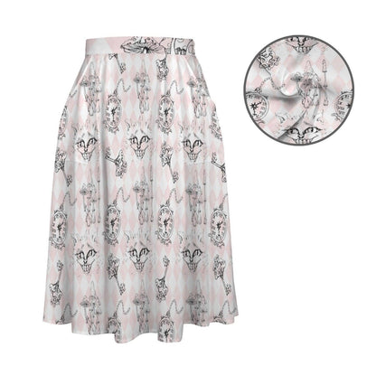 Blush Butterfly Midi Skirt, Vintage Letter Floral Print, Romantic High Waist Style