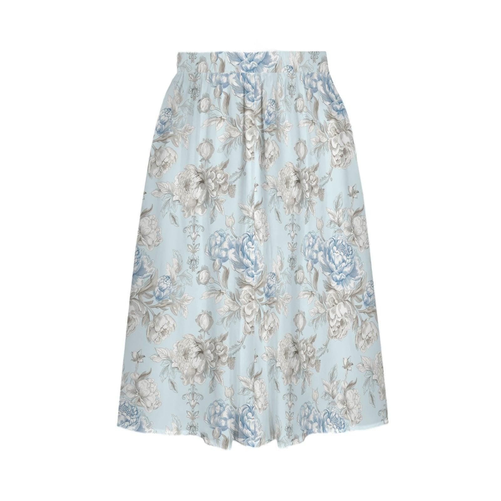 Blue Floral Midi Skirt, Romantic Peony Print, High Waist Cottagecore Summer Skirt