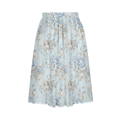 Blue Floral Midi Skirt, Romantic Peony Print, High Waist Cottagecore Summer Skirt