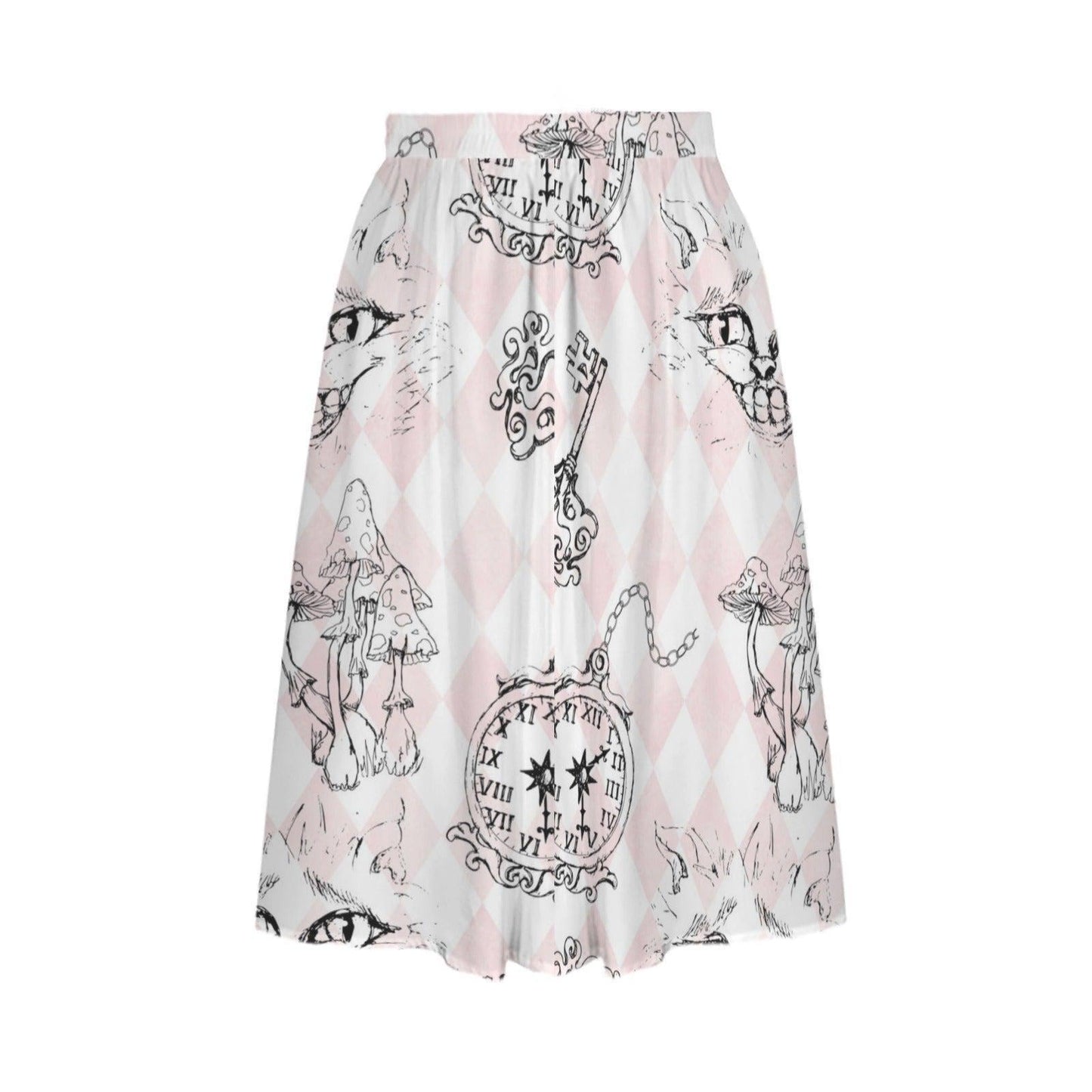 Blush Butterfly Midi Skirt, Vintage Letter Floral Print, Romantic High Waist Style