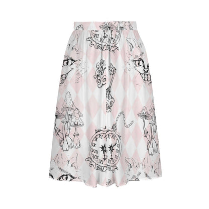 Blush Butterfly Midi Skirt, Vintage Letter Floral Print, Romantic High Waist Style