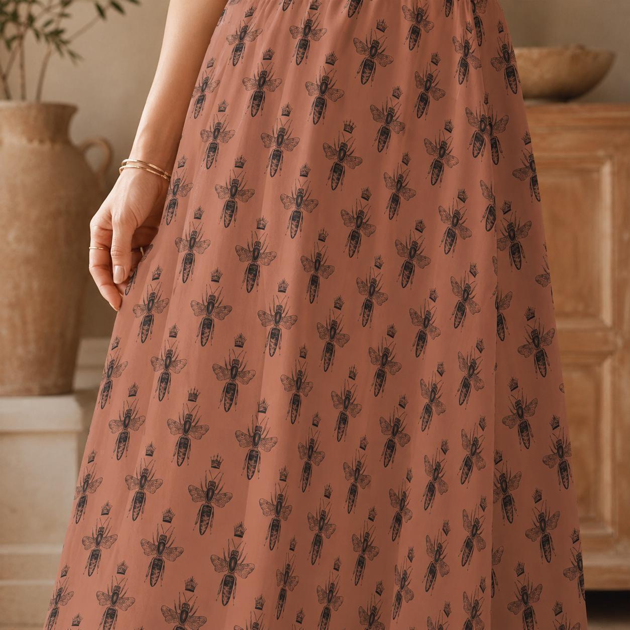 Queen Bee Midi Skirt, Terracotta A-Line, High Waist with Pockets, Cottagecore Style