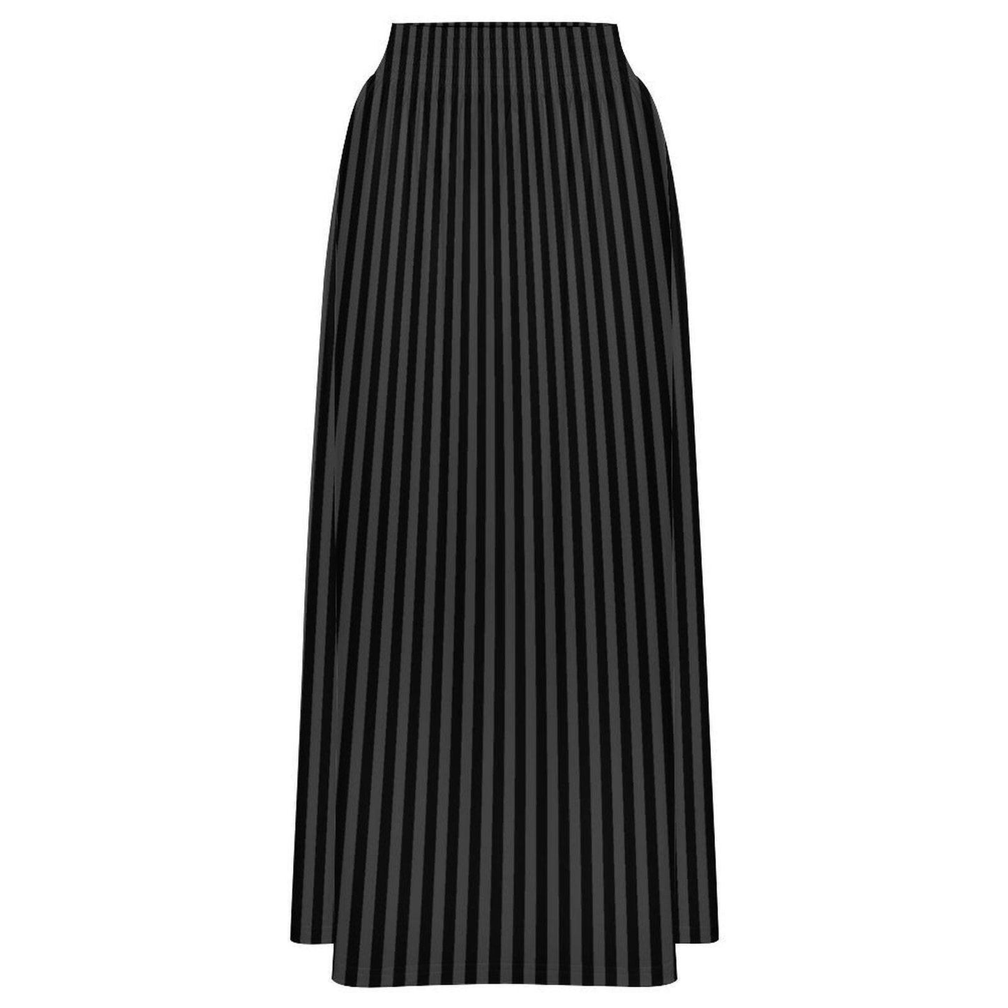 Black Striped Maxi Skirt, High Waist, Flowy Alternative Style