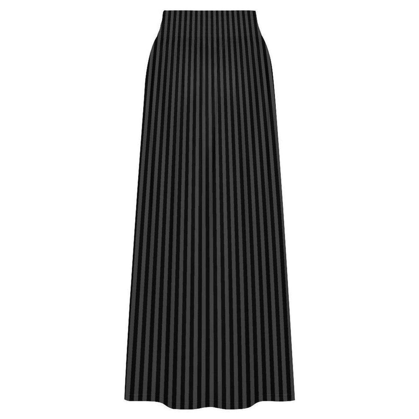 Black Striped Maxi Skirt, High Waist, Flowy Alternative Style