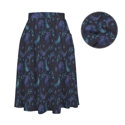 Navy Celestial Moon Maxi Dress, Sleeveless Lunar Vine Pockets