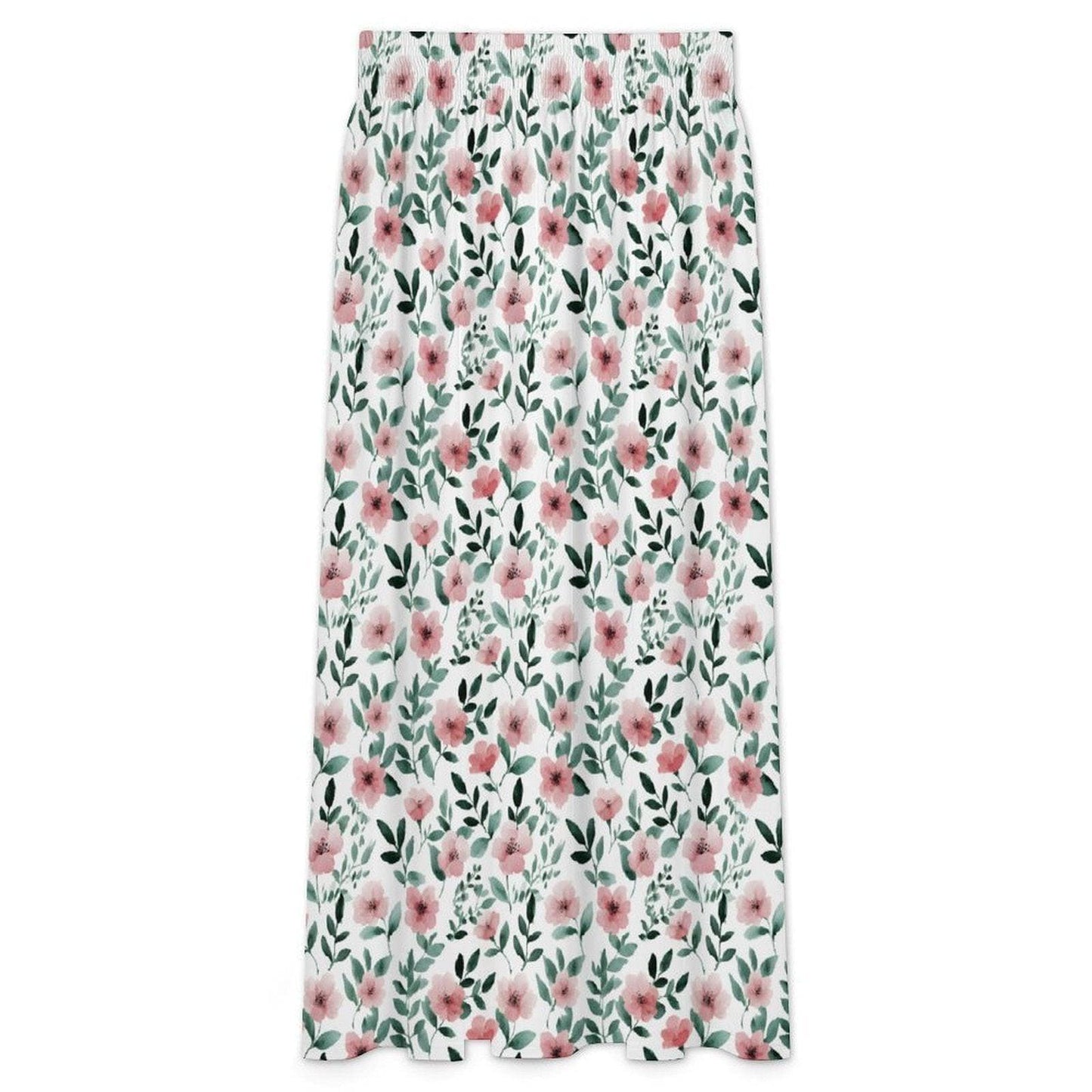 Pink Wildflower Maxi Skirt, White Floral Summer Garden Party Cottagecore Style