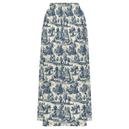 Blue Toile Maxi Skirt, French Country Scenic Print, Vintage Cottagecore High Waist Summer Styling