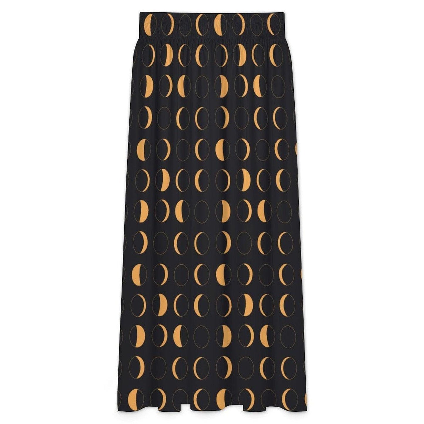 Celestial Moon Maxi Skirt, Black Gold Lunar Phase, Astrology Witchy High Waist Printed Skirt