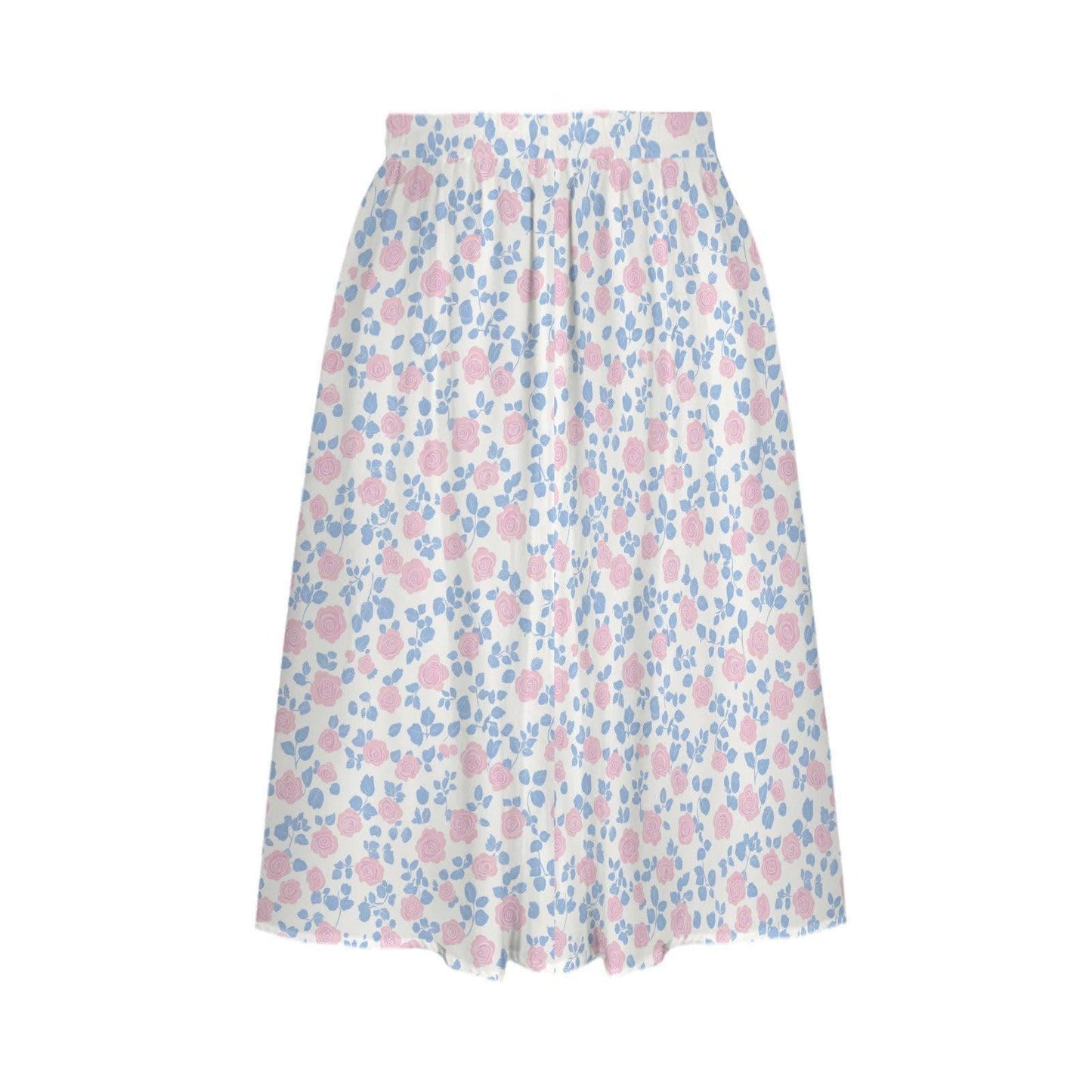 Pastel Floral Midi Skirt, High Waist A-Line, Pockets, Cottagecore Summer Brunch