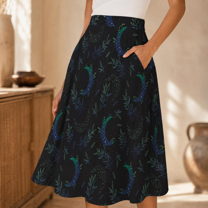 Crescent Moon Midi Skirt with Pockets, Witchy Celestial Fall Outfit
