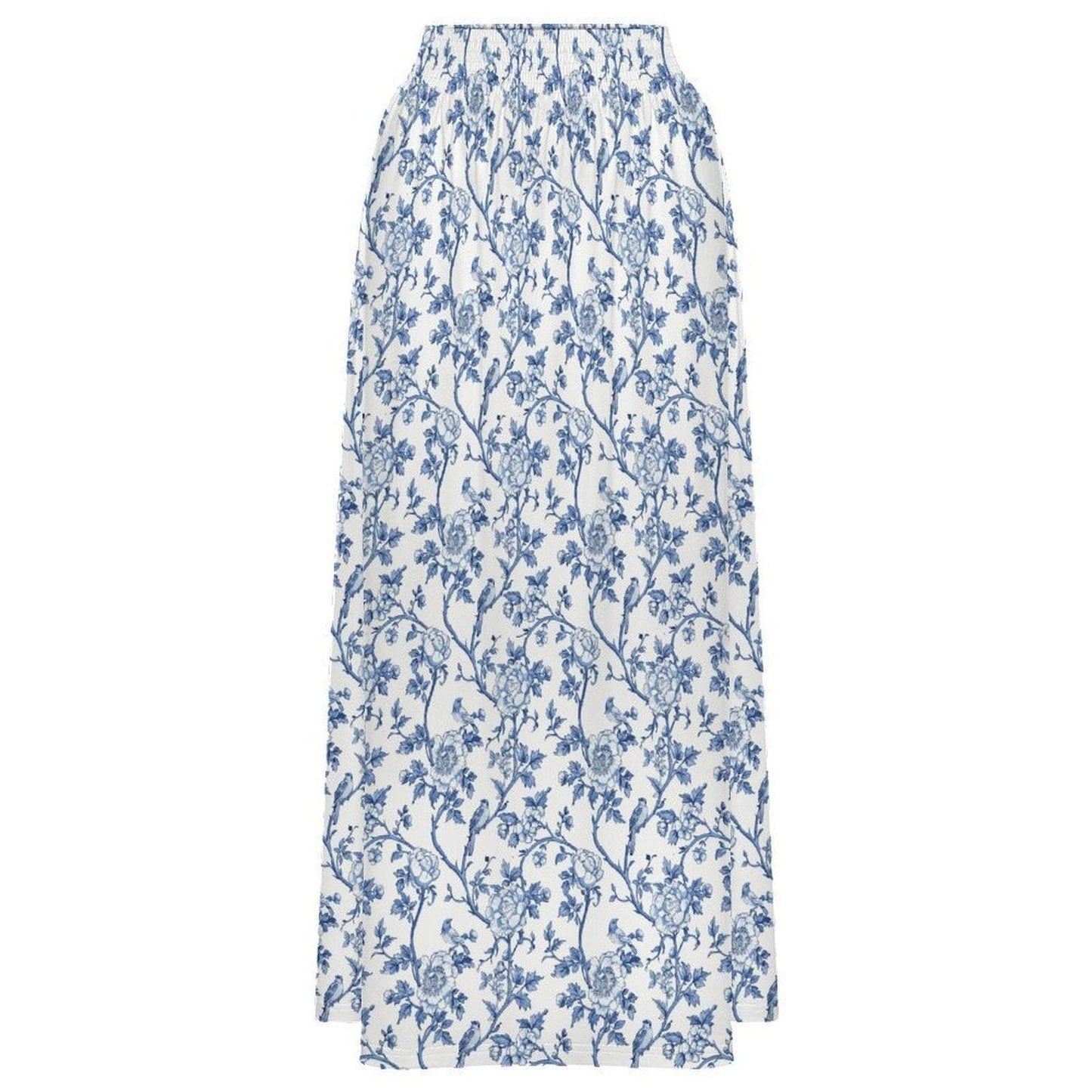 Blue Toile Maxi Skirt, Porcelain Floral Print, Vintage Garden, Cottagecore Summer Vacation