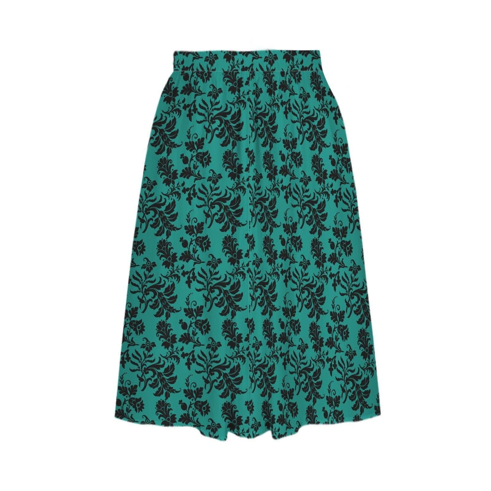 Teal Botanical Maxi Skirt, Black Floral Cottagecore, High Waist Flowy Garden Party