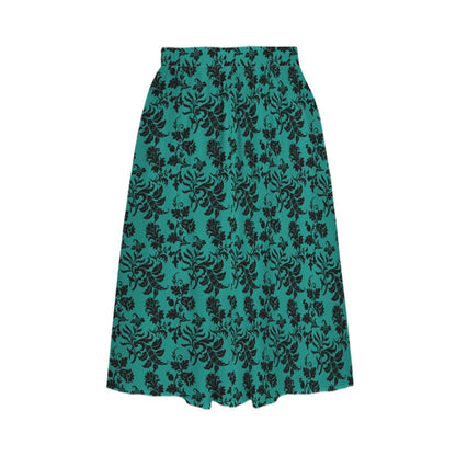 Teal Botanical Maxi Skirt, Black Floral Cottagecore, High Waist Flowy Garden Party