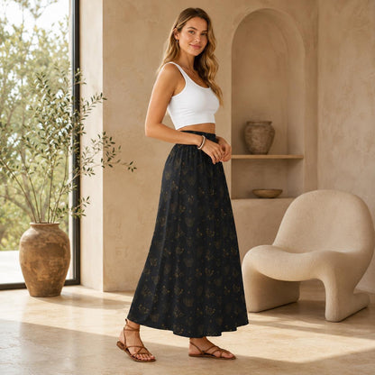 Black Butterfly Maxi Skirt, Celestial Star Print, Witchy Festival Style, Flowy High Waist
