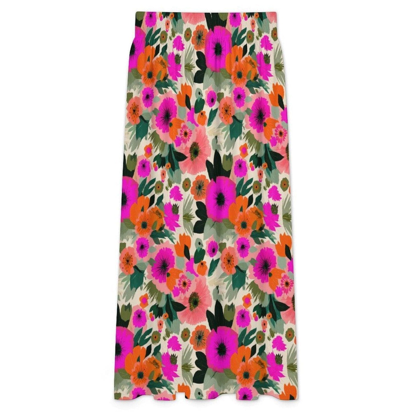 Bold Floral Maxi Skirt, Tropical Garden Print, High Waist Flowy Vacation Skirt