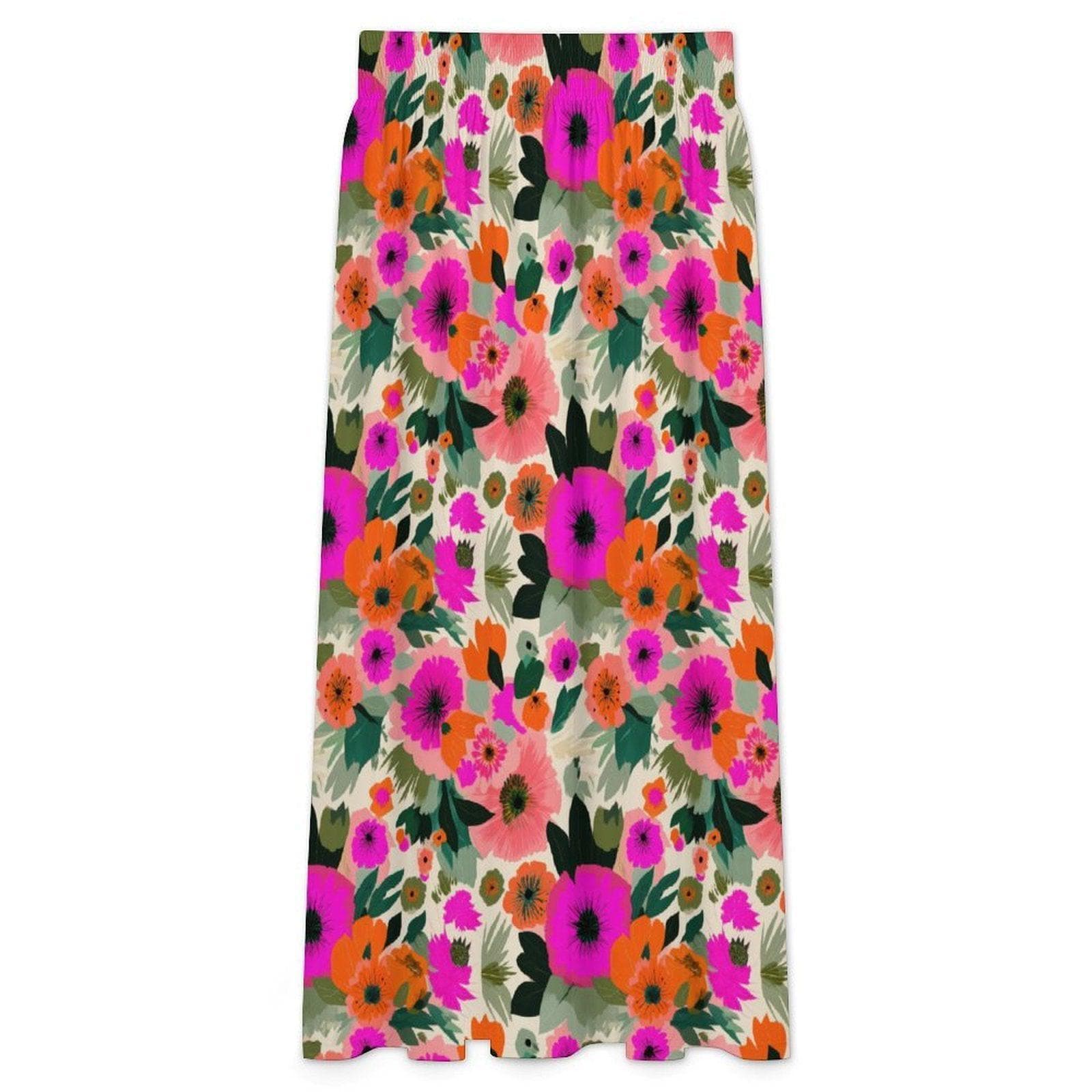 Bold Floral Maxi Skirt, Tropical Garden Print, High Waist Flowy Vacation Skirt