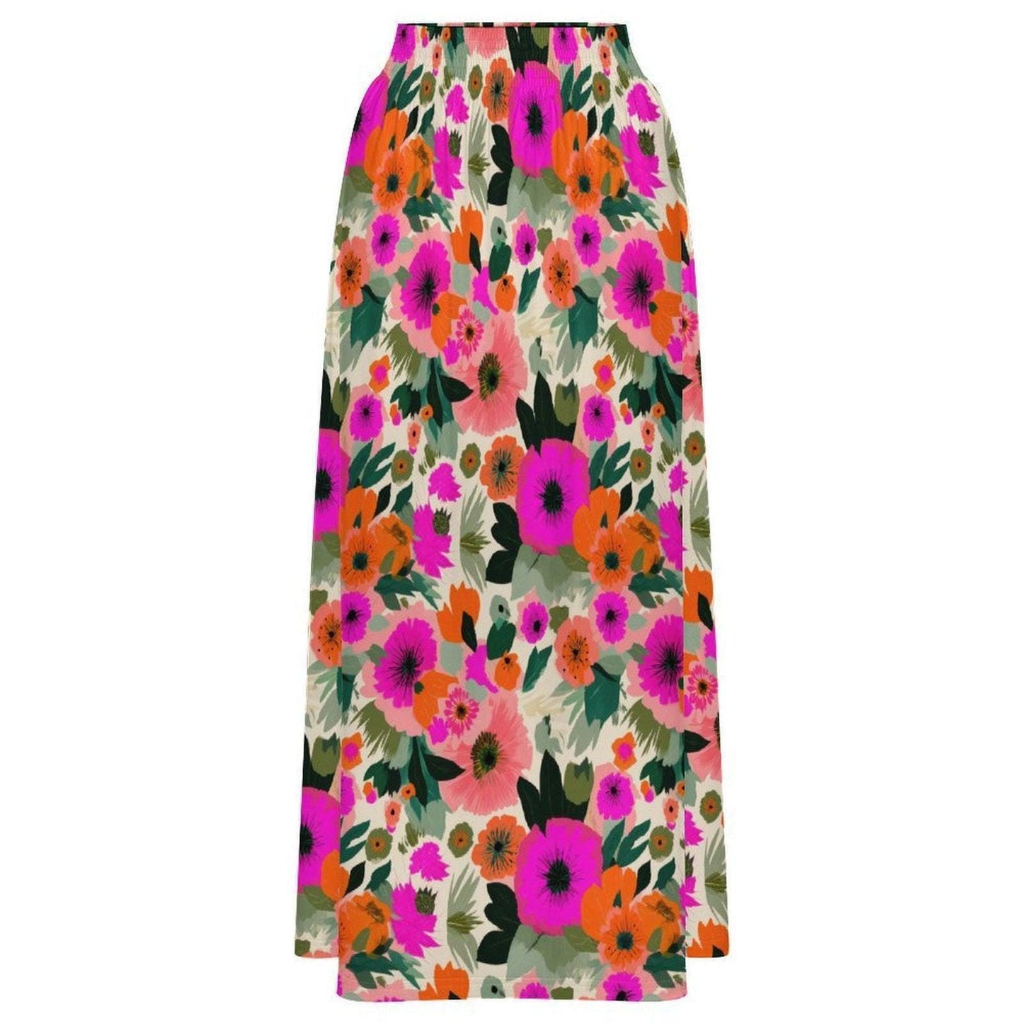 Bold Floral Maxi Skirt, Tropical Garden Print, High Waist Flowy Vacation Skirt