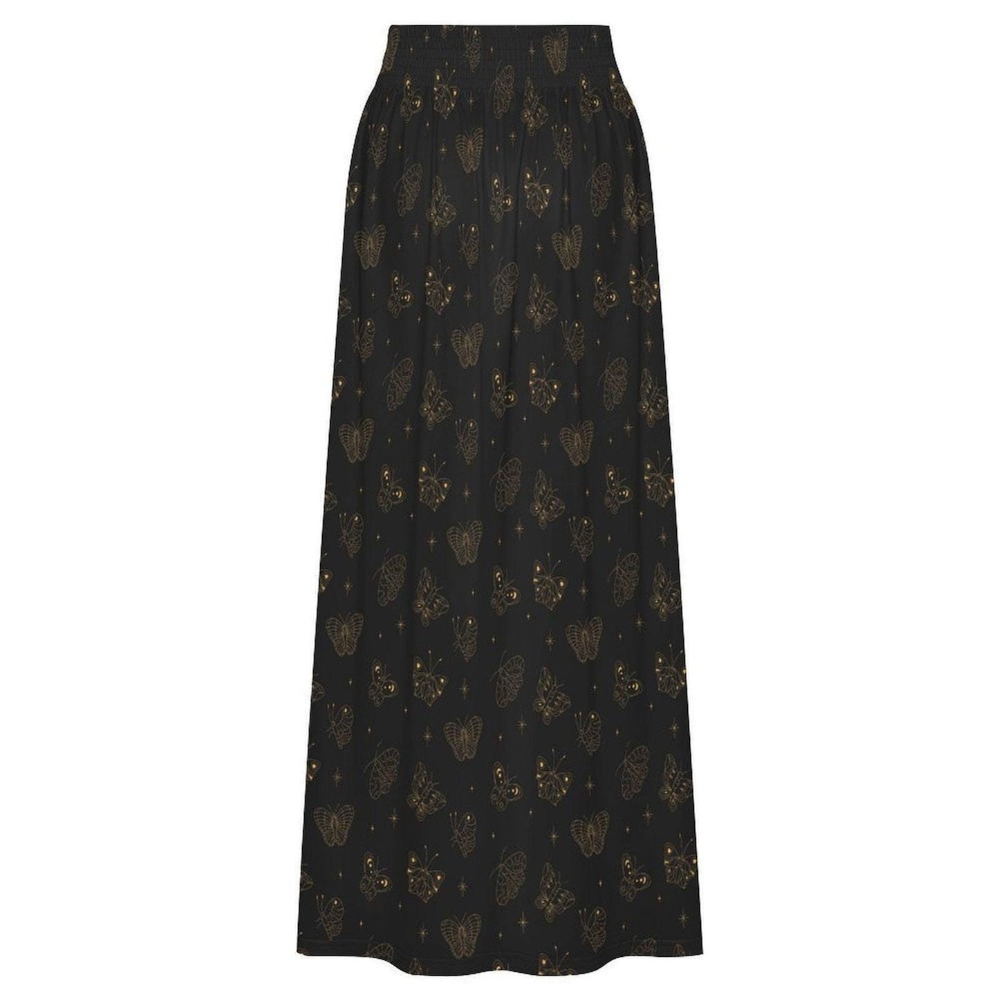 Black Butterfly Maxi Skirt, Celestial Star Print, Witchy Festival Style, Flowy High Waist