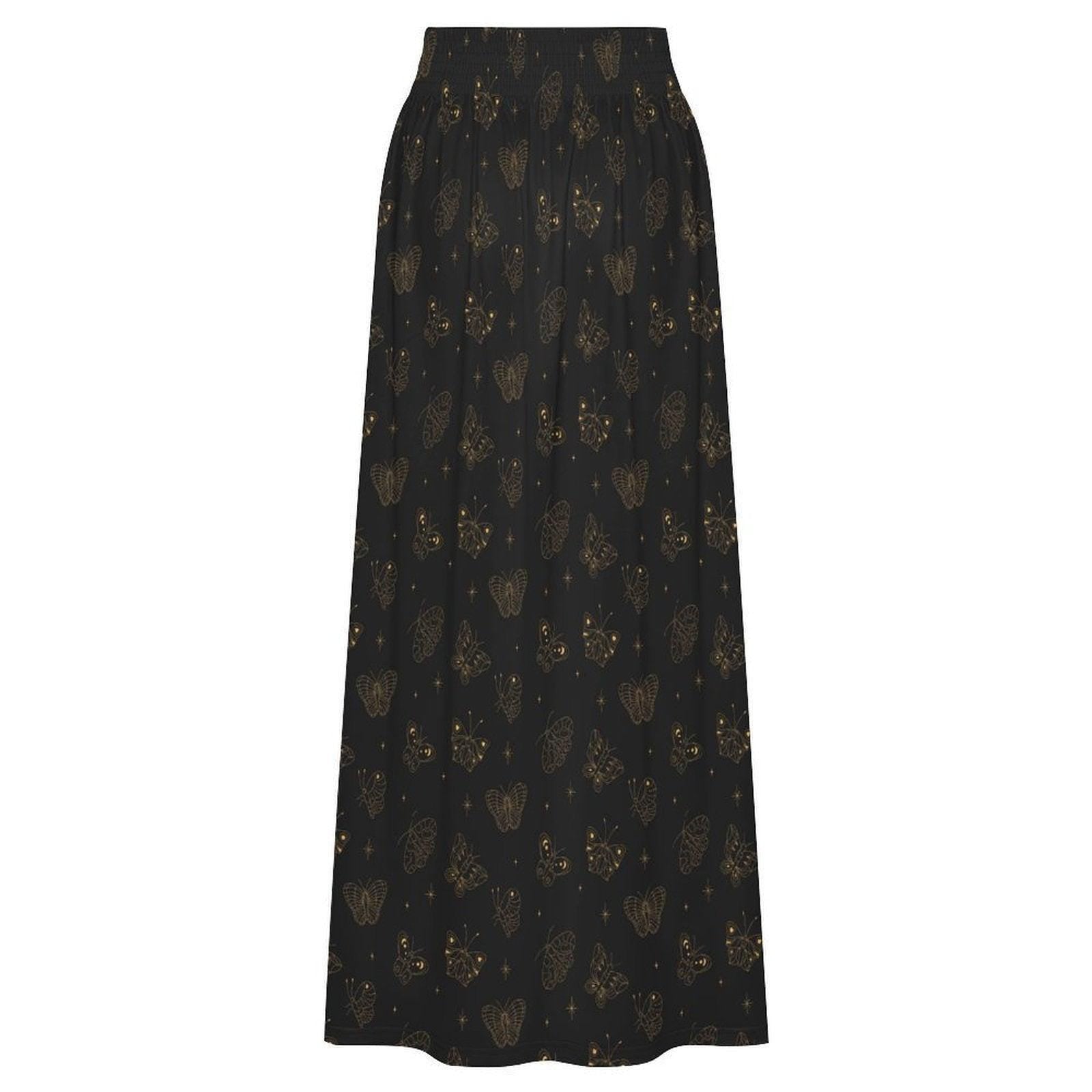 Black Butterfly Maxi Skirt, Celestial Star Print, Witchy Festival Style, Flowy High Waist