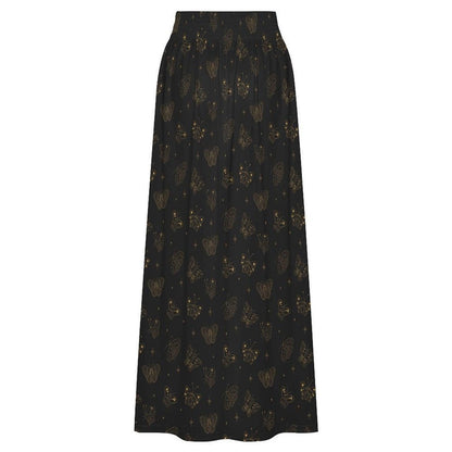 Black Butterfly Maxi Skirt, Celestial Star Print, Witchy Festival Style, Flowy High Waist