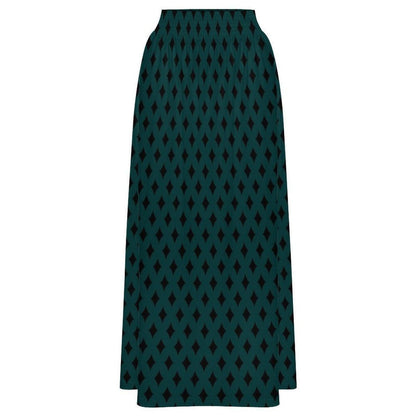 Teal Geometric Maxi Skirt, Black Diamond Print, Boho Statement, High Waist Flowy Vacation Styling