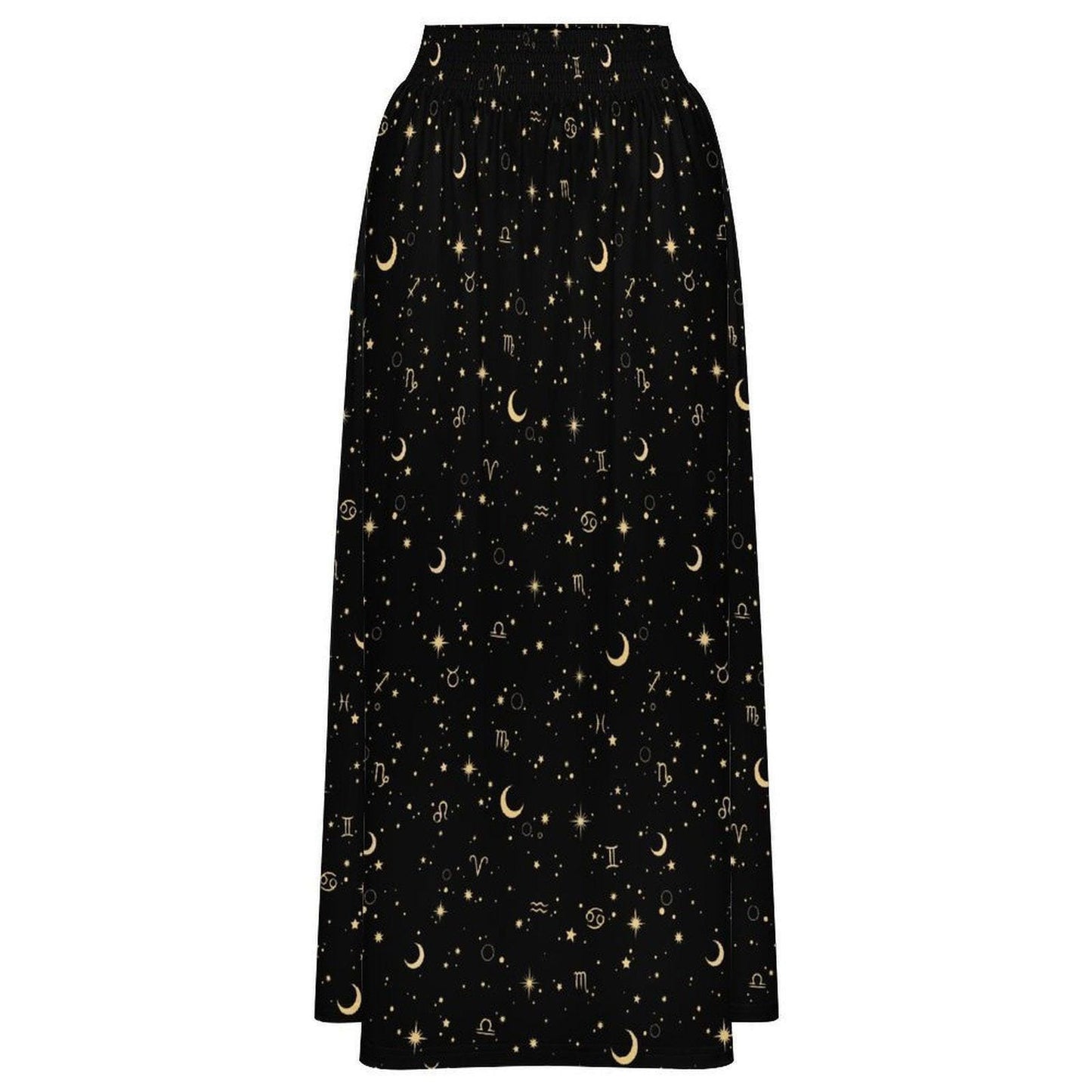 Celestial Maxi Skirt, Black Zodiac Astrology Print, Whimsigoth High Waist Festival Skirt
