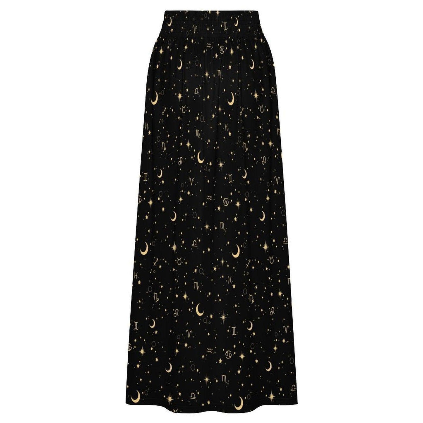 Celestial Maxi Skirt, Black Zodiac Astrology Print, Whimsigoth High Waist Festival Skirt
