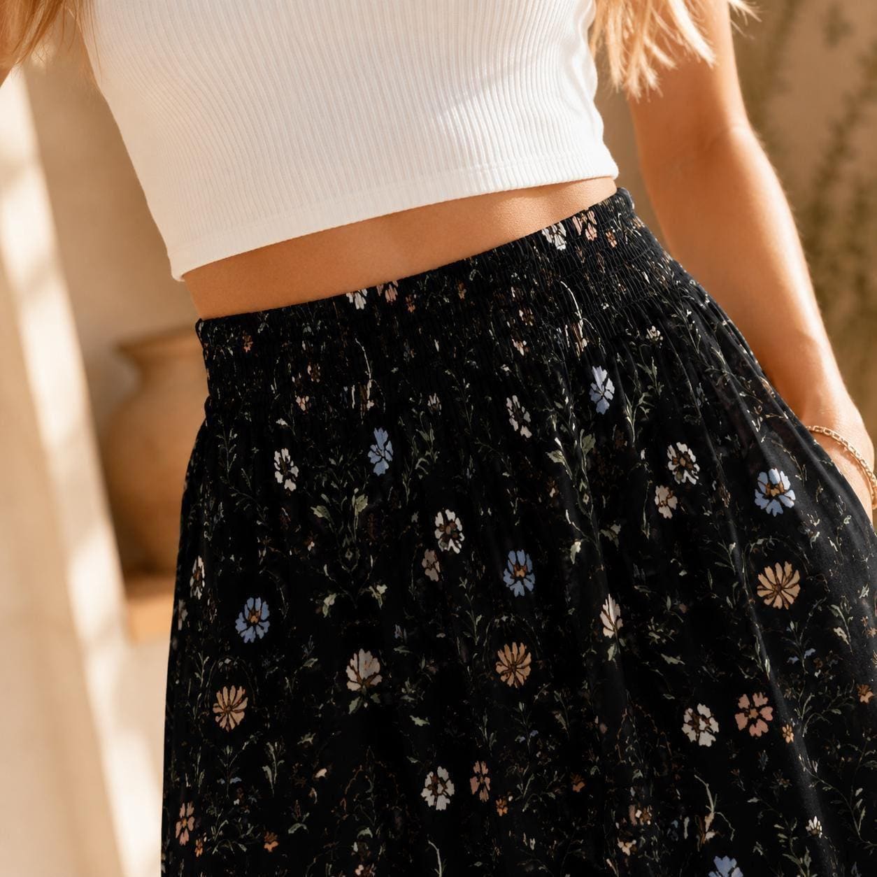 Gothic Floral Maxi Skirt, Moody Garden Print, Dark Cottagecore A-Line