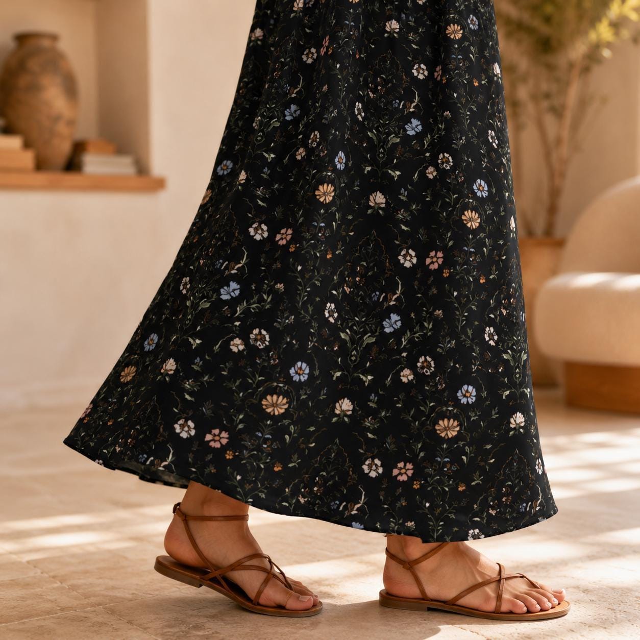 Gothic Floral Maxi Skirt, Moody Garden Print, Dark Cottagecore A-Line